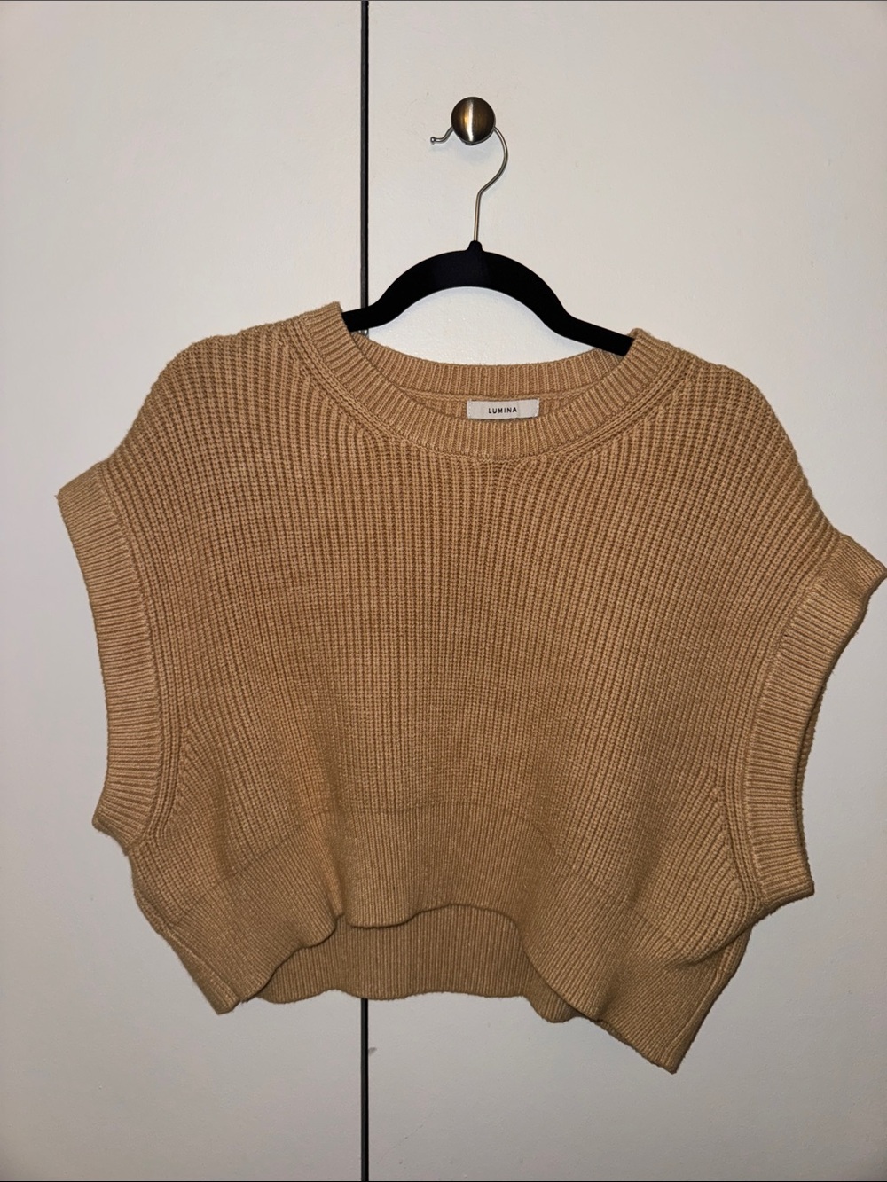 lululemon athletica Camel Ribbed Sleeveless Crew Knit Top